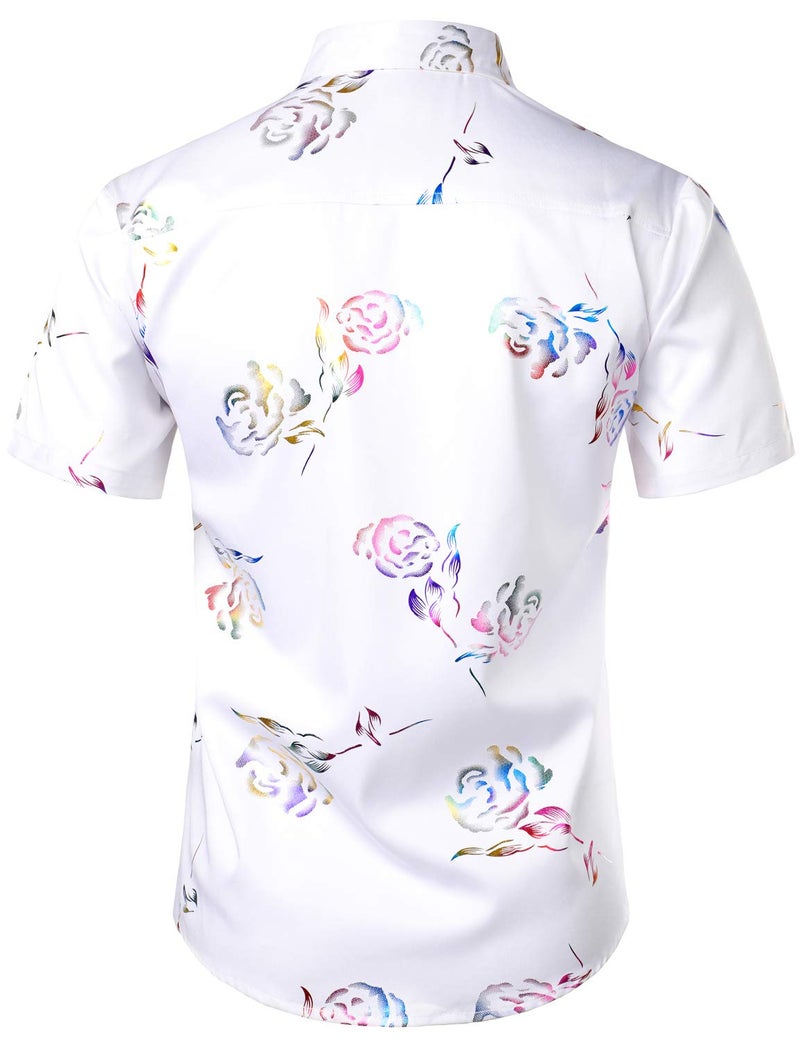 ZEROYAA Mens Hipster Gold Rose Printed Slim Fit Short Sleeve Button Down Dress Shirts ZZCL41 Multicolored Large - Image 3